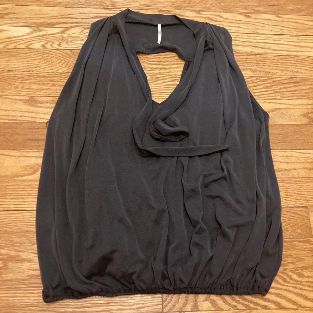 Free People Grey Bubble Elastic Hem Open Back Tank